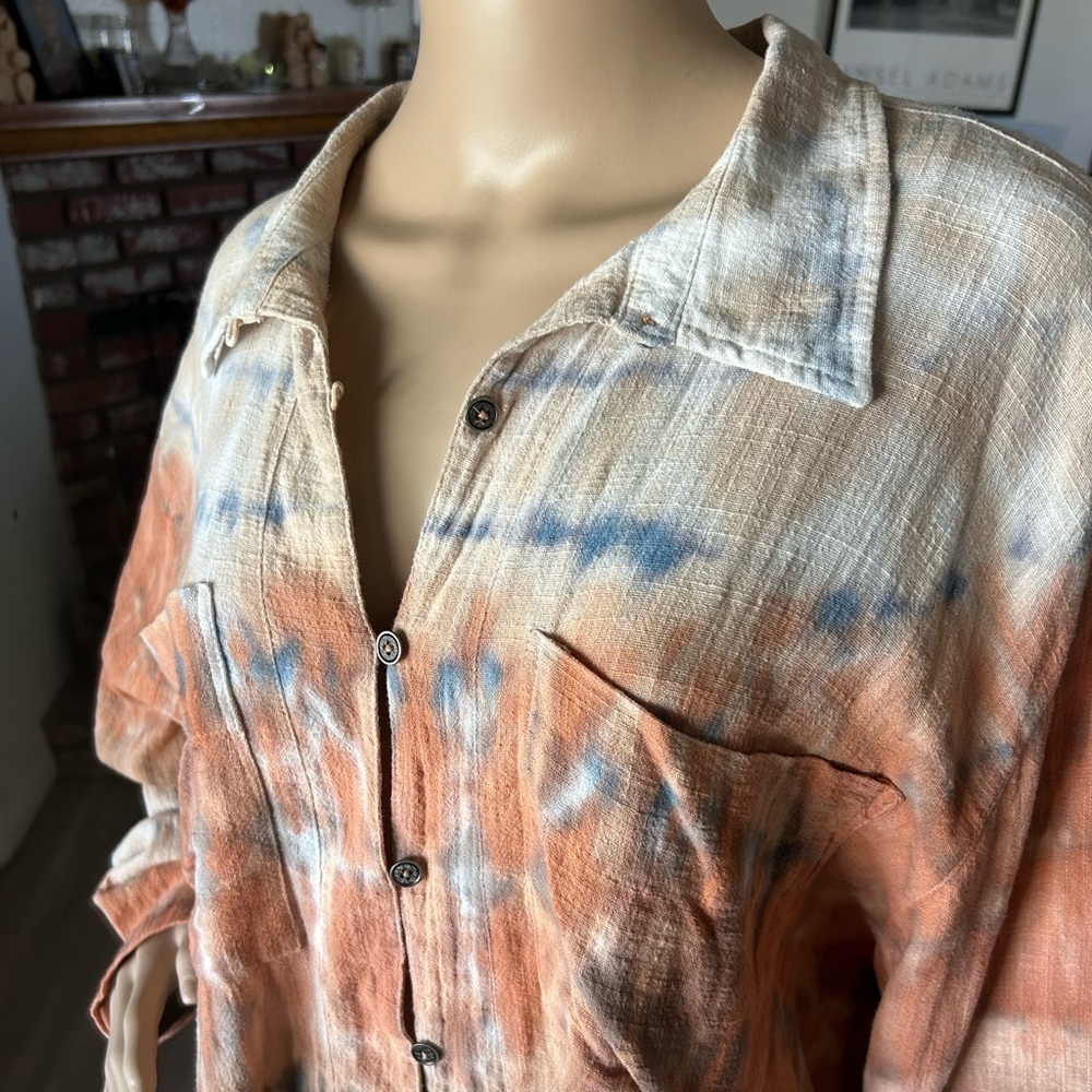 One Teaspoon Hand Dyed Mirage Muslin Long Sleeve 100% Cotton Shirt Women Size M - Picture 7 of 14